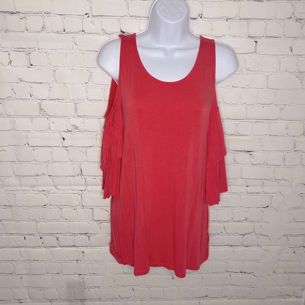 I-N-C Cold Shoulder Bell Sleeve Coral Top Size M